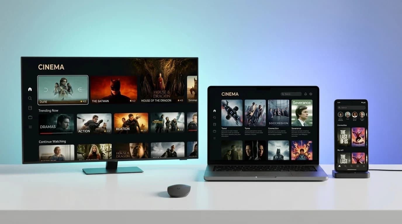 SofaIPTV Multi-Device Streaming Compatibility Multi-device IPTV streaming compatibility on Smart TVs, Firestick, PC and Mobile with SofaIPTV